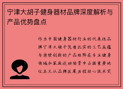宁津大胡子健身器材品牌深度解析与产品优势盘点