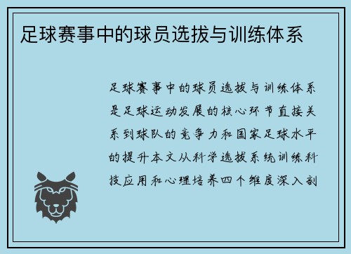足球赛事中的球员选拔与训练体系